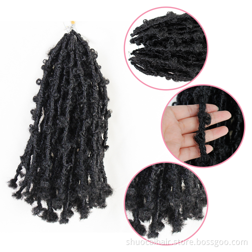 12inch 24inch Distressed Nu Locs Crochet Hair Butterfly Bob Faux Locs Crochet Braids Hair Black Messy Soft butterfly locs